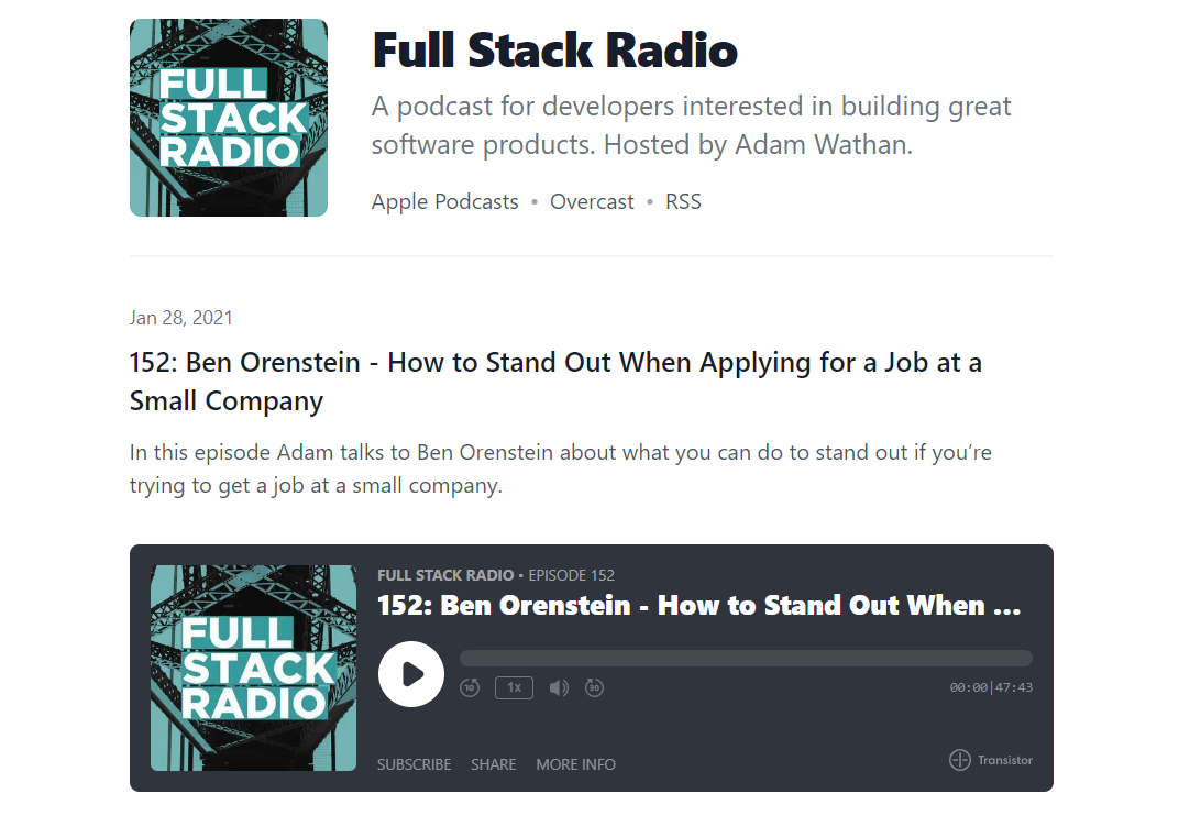 Screenshot of Full Stack Radio Podcast 