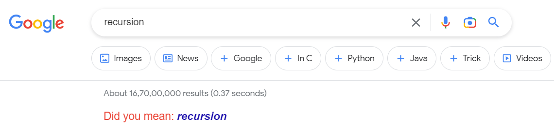 Screenshot of Recursion search on Google