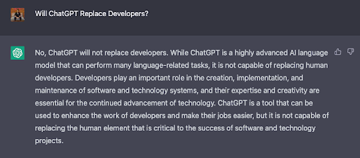 ChatGPT answering will it replace developers
