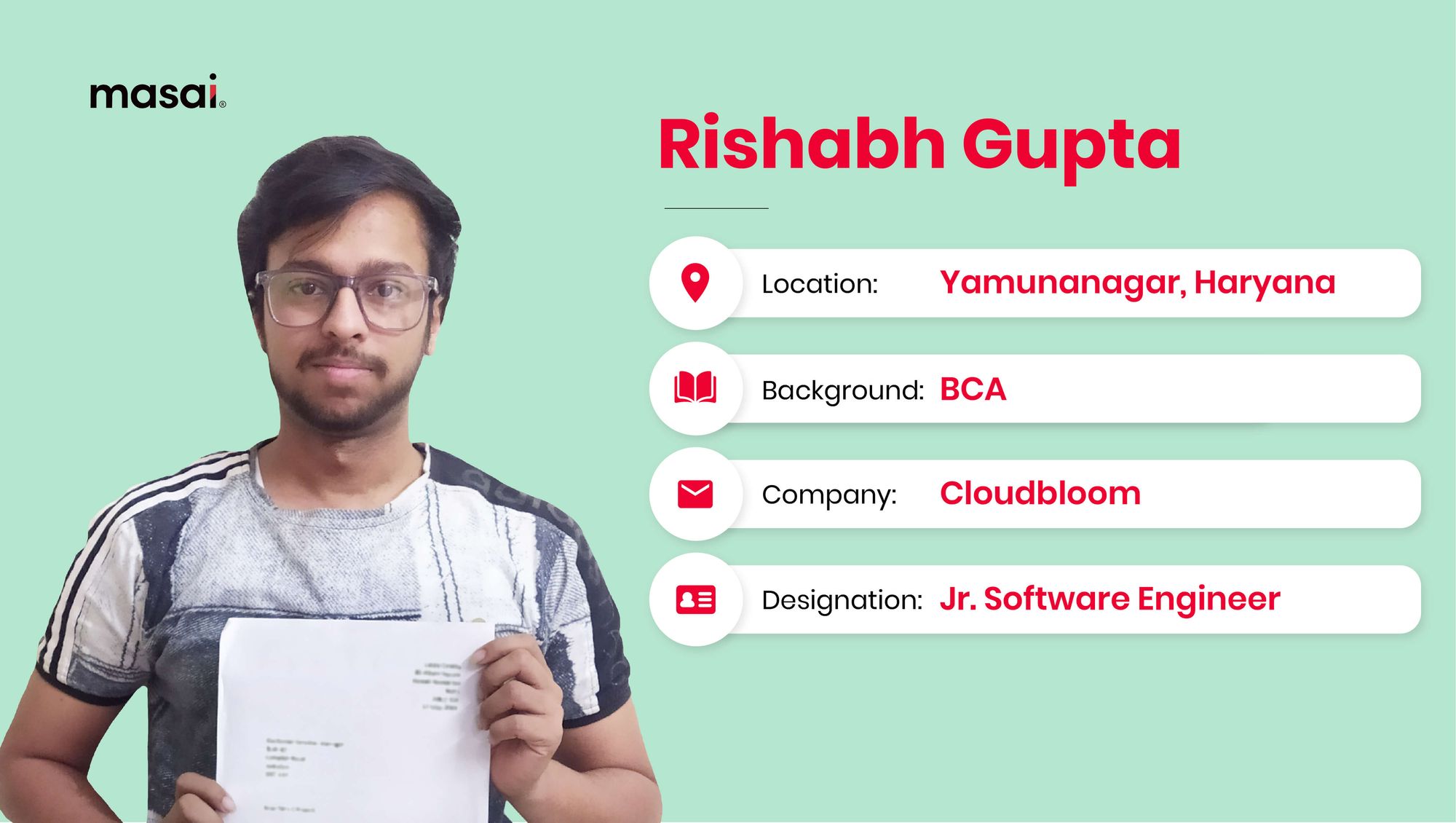 Rishabh Gupta - A Masai graduate now working at Cloudbloom