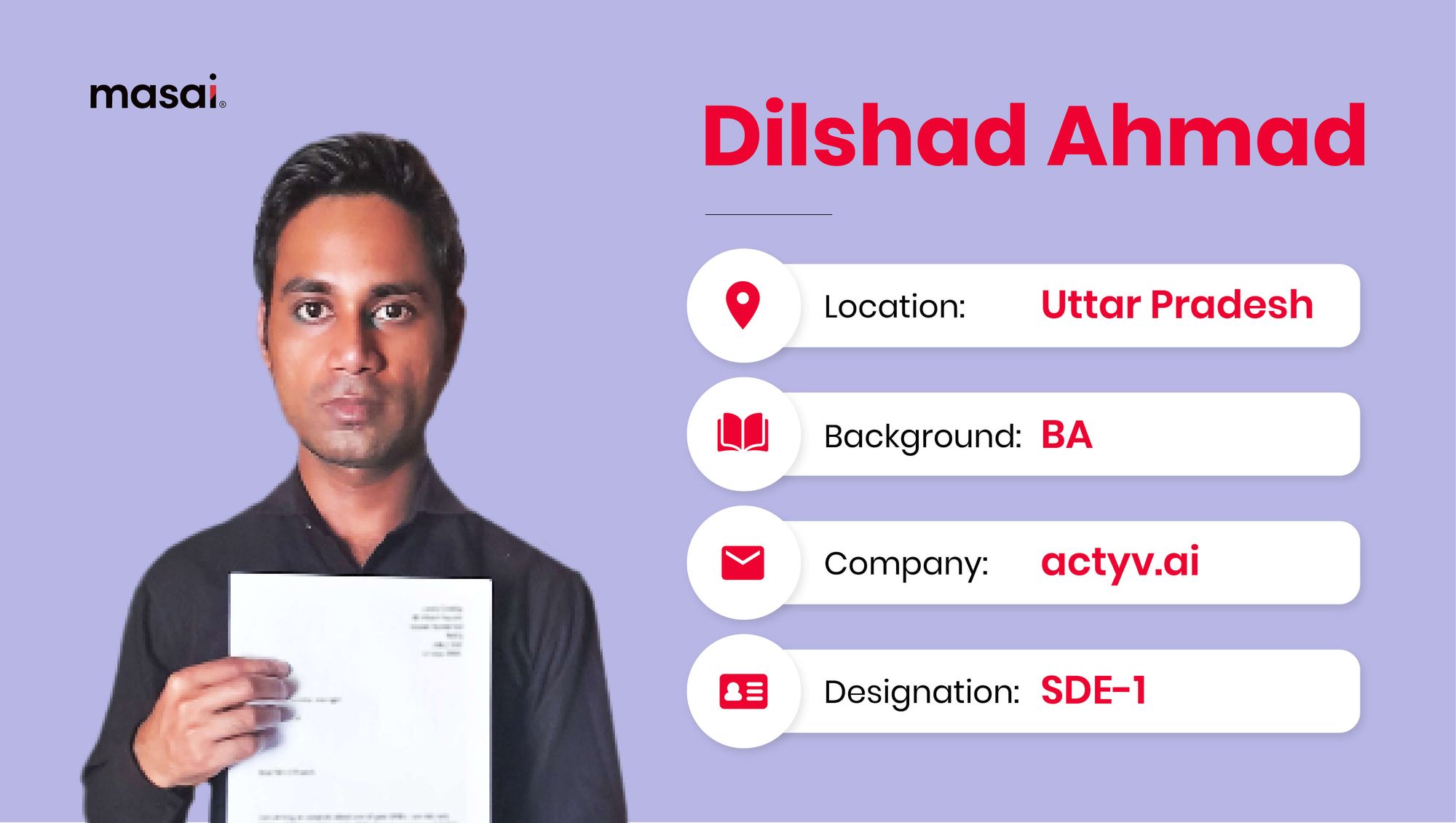 Dilshad Ahmad - A Masai graduate now working at actyv.ai 