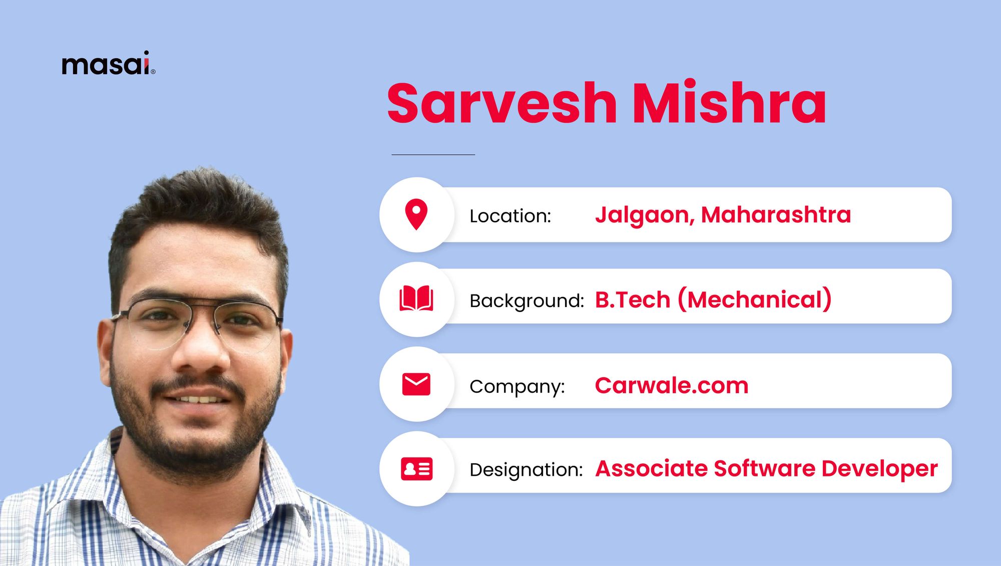 Sarvesh Mishra - A Masai graduate now working as Associate software developer at Carwale.com